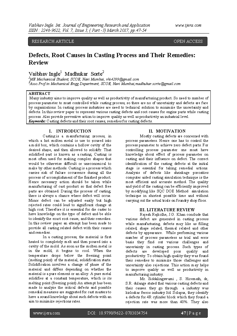 Defects, Root Causes in Casting Process and Their Remedies:  Review(图1)